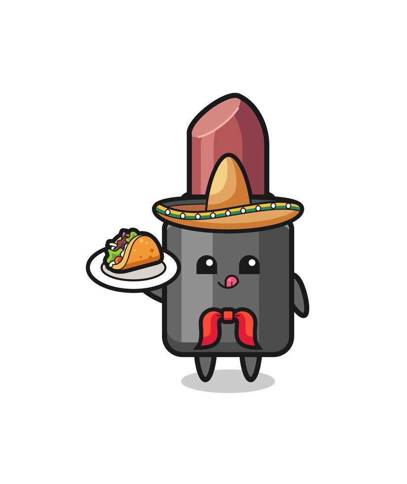 mascota de chef mexicano de lápiz labial sosteniendo un taco vector