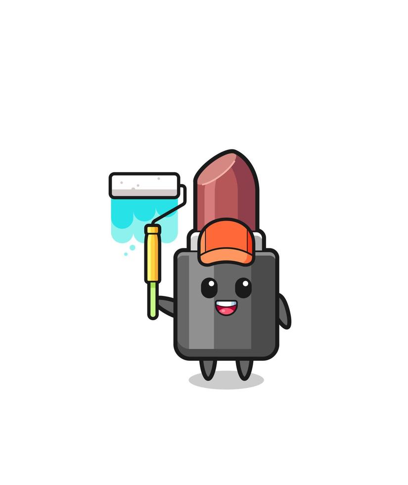 the lipstick painter mascot with a paint roller vector
