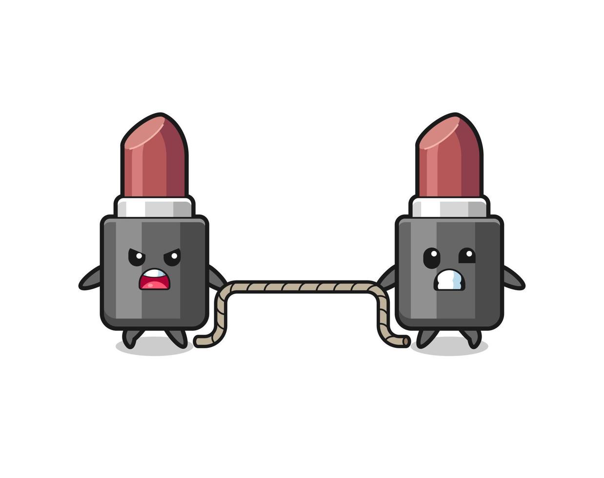 cute lipstick character is playing tug of war game vector