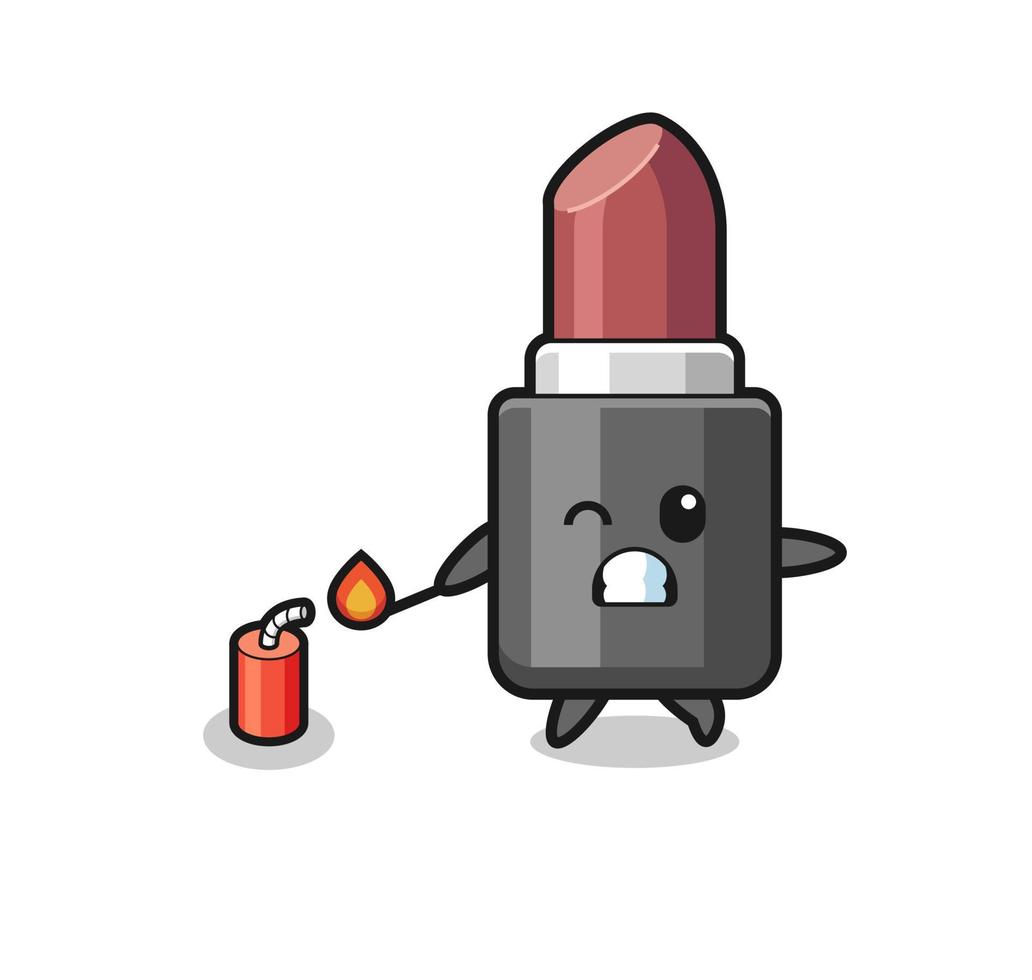 lipstick mascot illustration playing firecracker vector