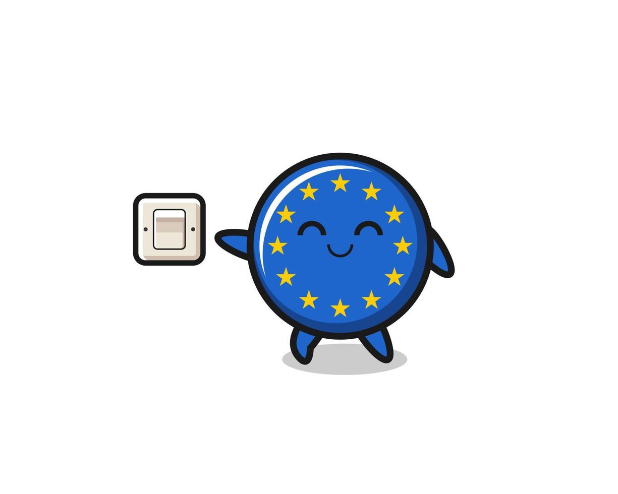 la bandera del euro de dibujos animados está apagando la luz vector