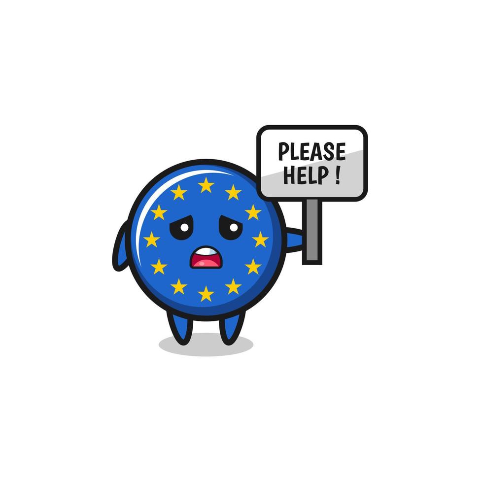 cute euro flag hold the please help banner vector