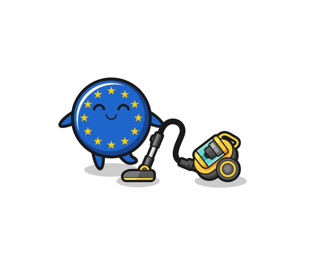 cute euro flag holding vacuum cleaner illustration vector