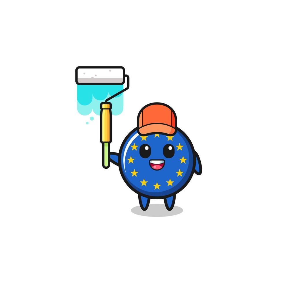 the euro flag painter mascot with a paint roller vector