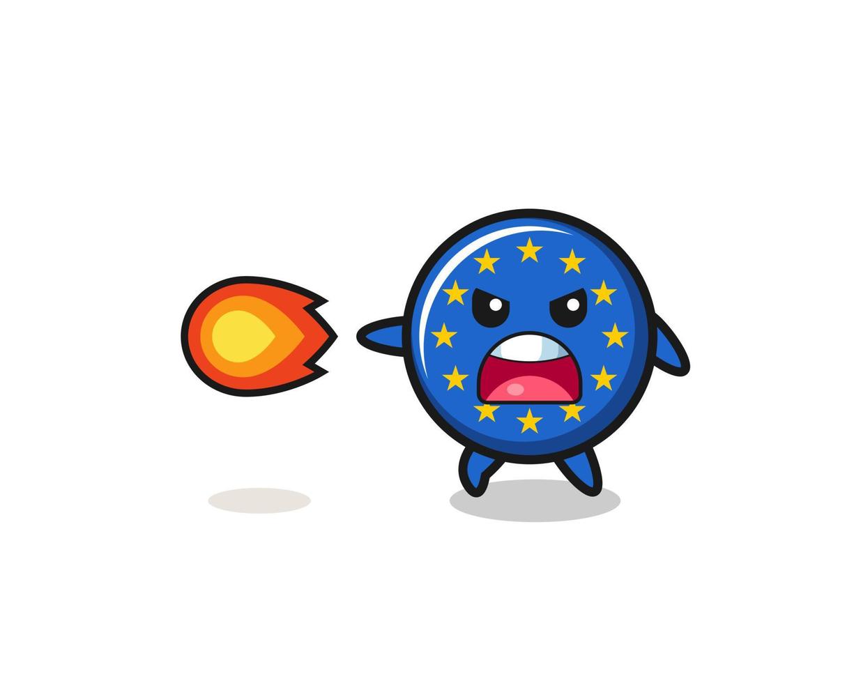 cute euro flag mascot is shooting fire power vector