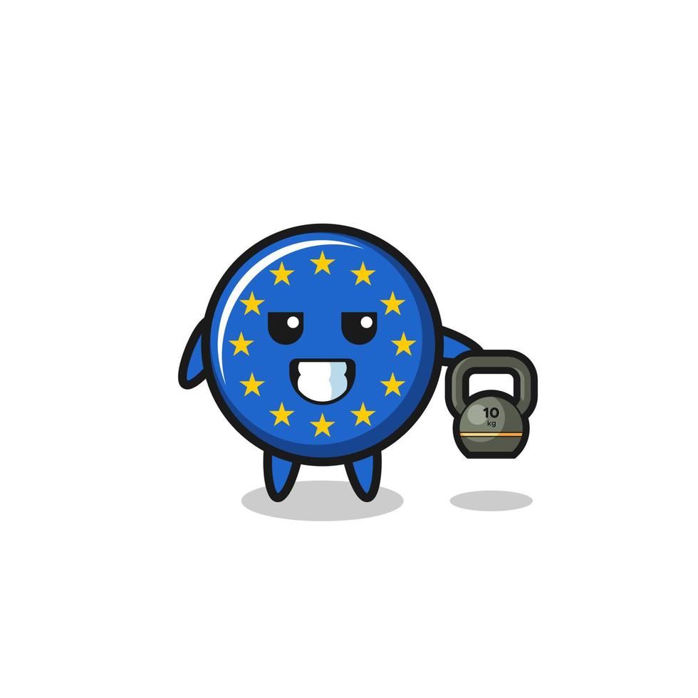 euro flag mascot lifting kettlebell in the gym vector