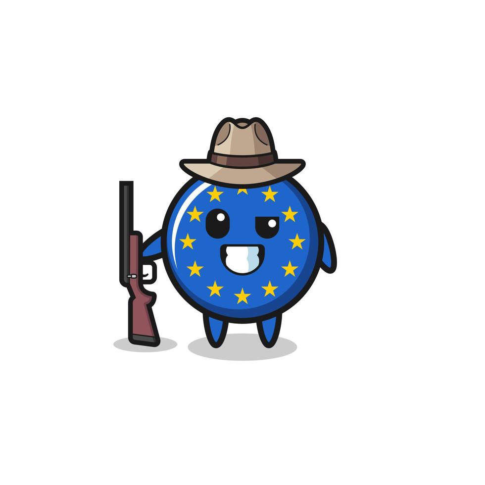 euro flag hunter mascot holding a gun vector