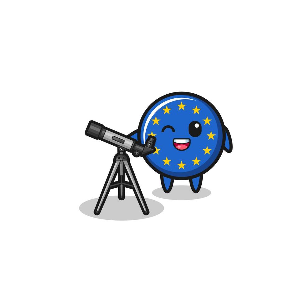 euro flag astronomer mascot with a modern telescope vector