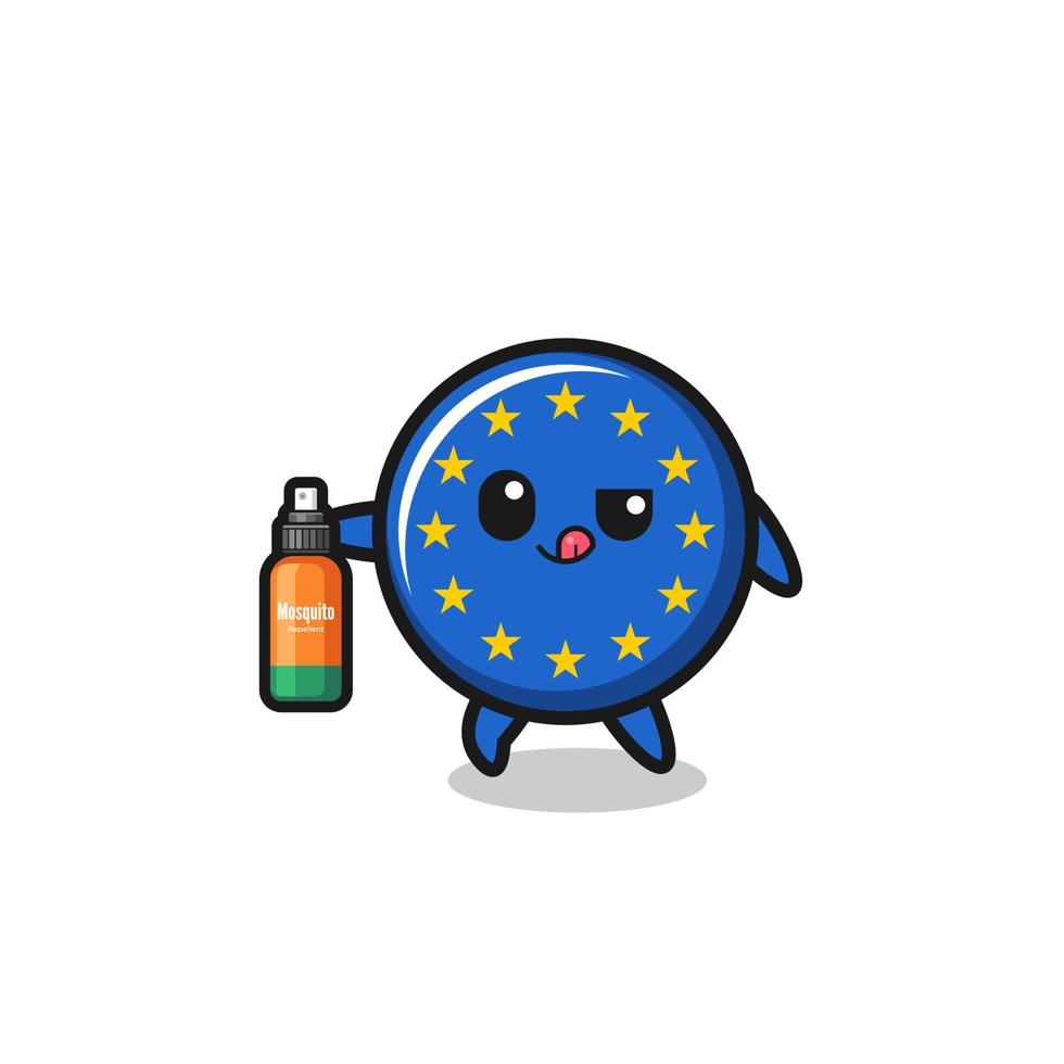 cute euro flag holding mosquito repellent vector