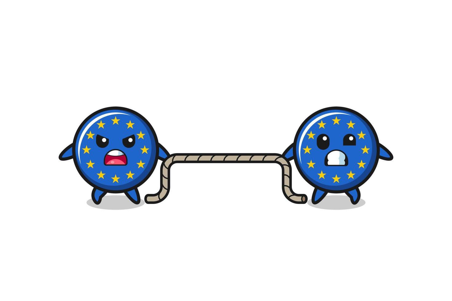 cute euro flag character is playing tug of war game vector