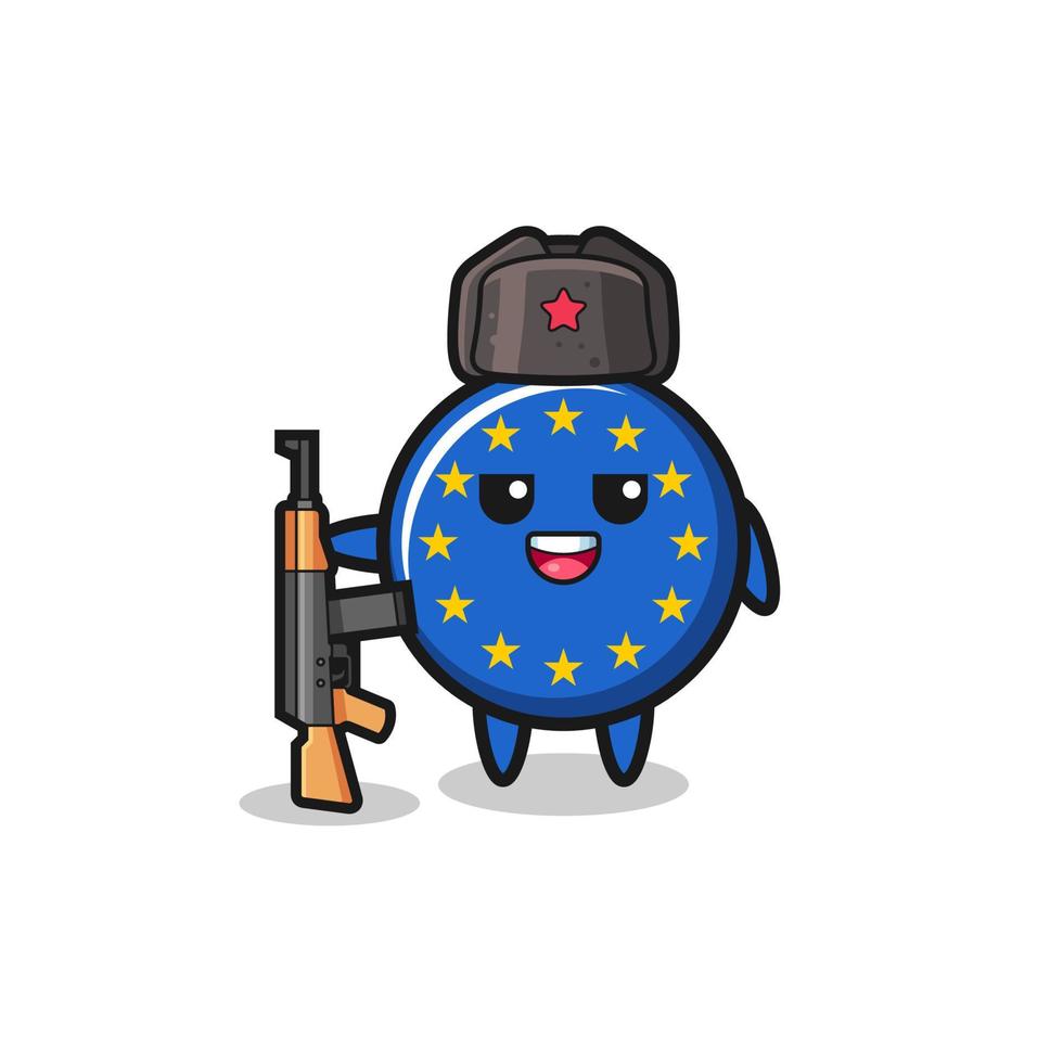 Cute dibujos animados de la bandera del euro como ejército ruso vector