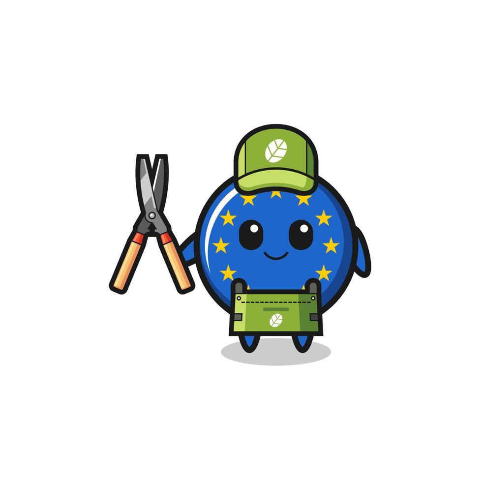 cute euro flag as gardener mascot vector