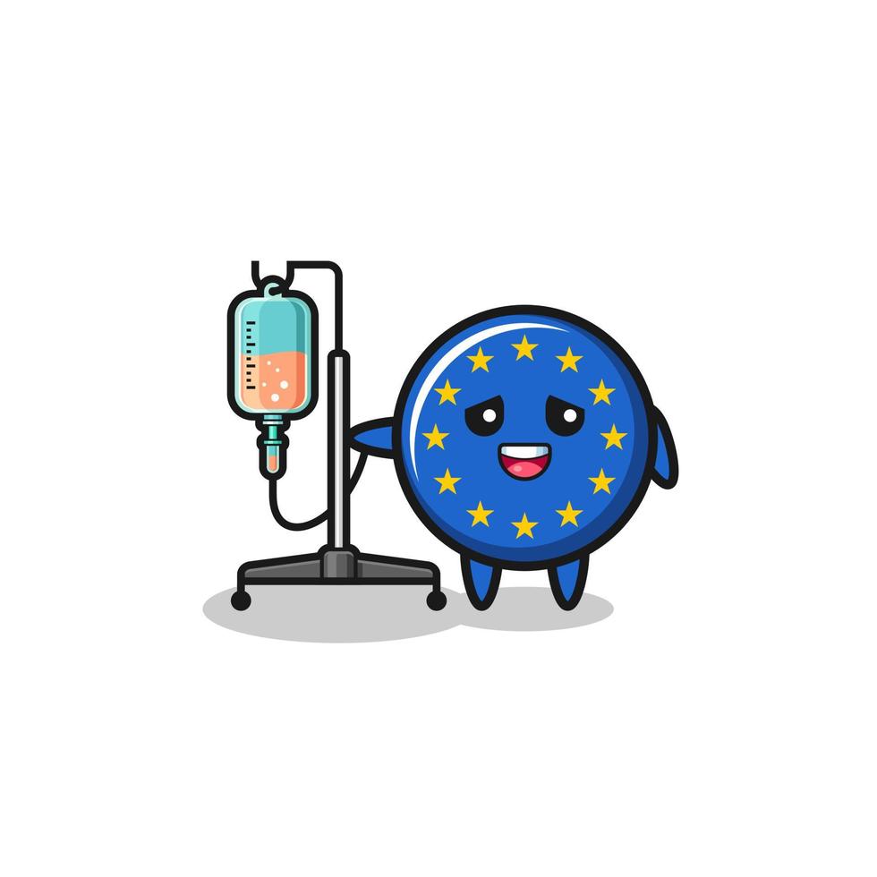 cute euro flag character standing with infusion pole vector