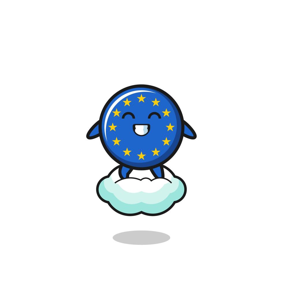 cute euro flag illustration riding a floating cloud vector