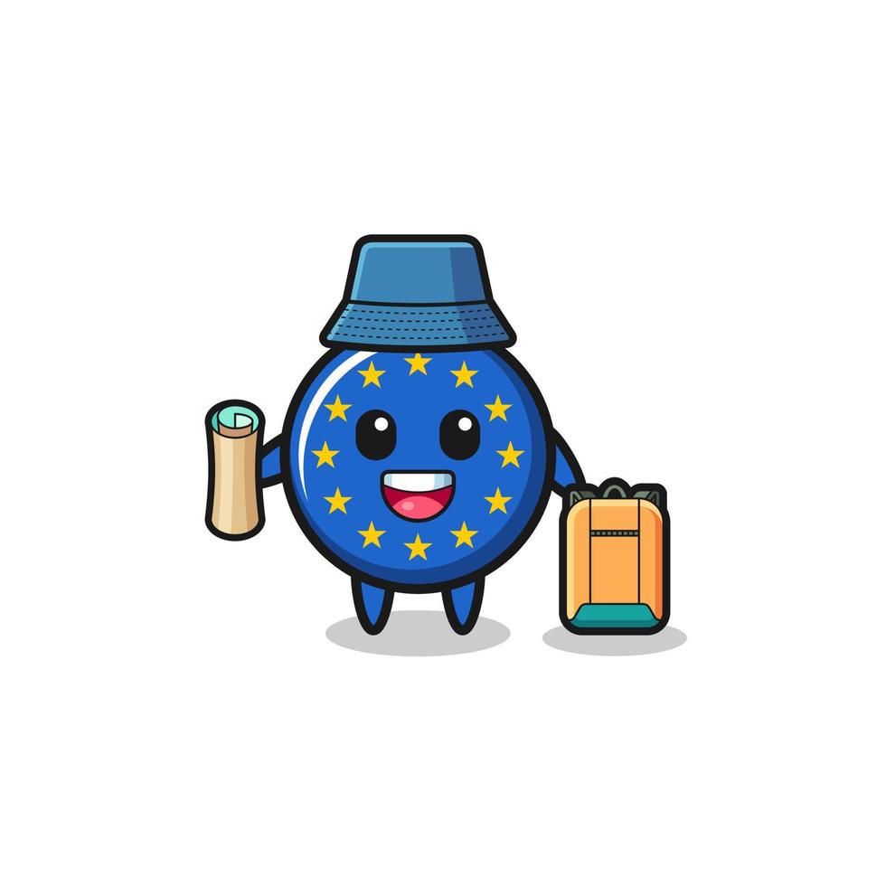 euro flag mascot character as hiker vector