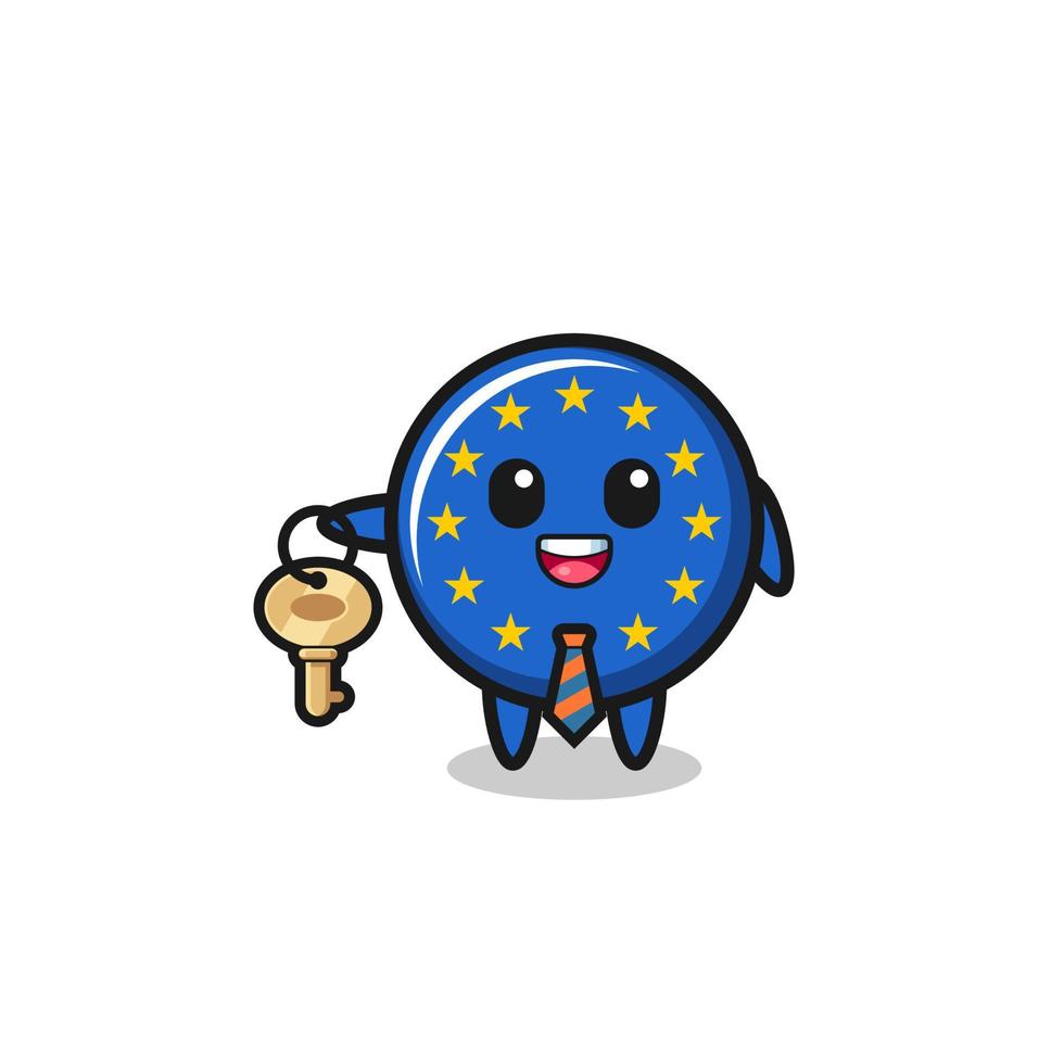 linda bandera del euro como mascota de un agente inmobiliario vector