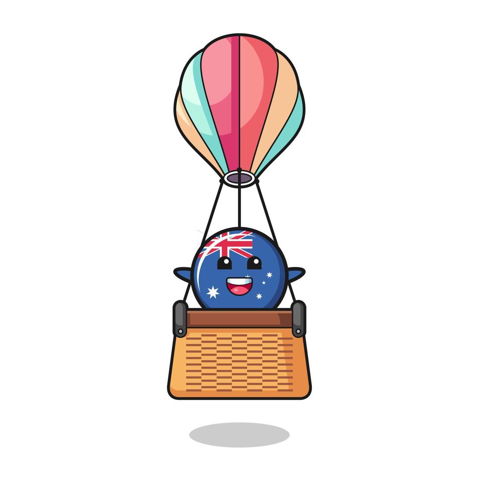 australia flag mascot riding a hot air balloon vector