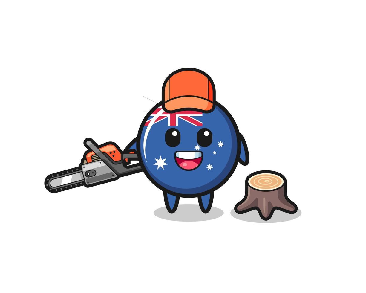 australia flag lumberjack character holding a chainsaw vector