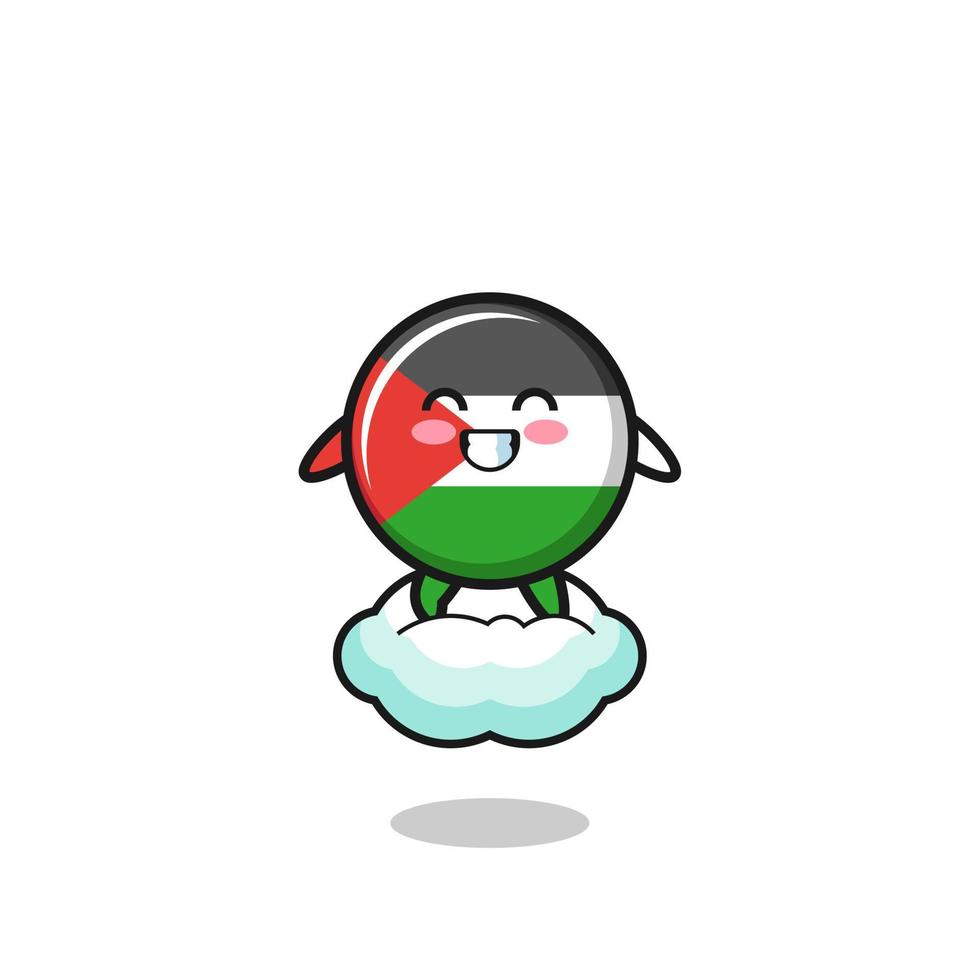 cute palestine flag illustration riding a floating cloud vector