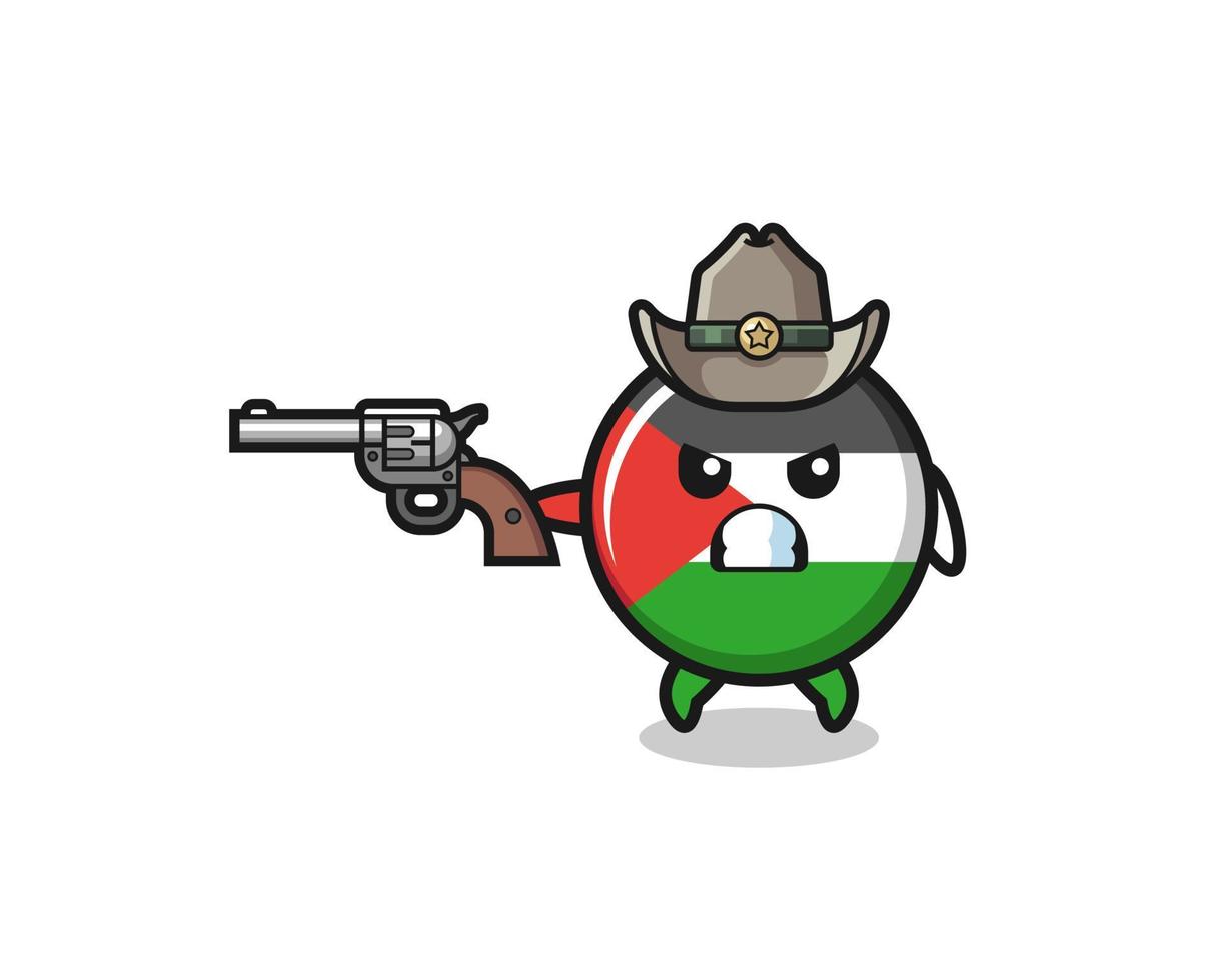 El vaquero de la bandera de Palestina disparando con una pistola vector