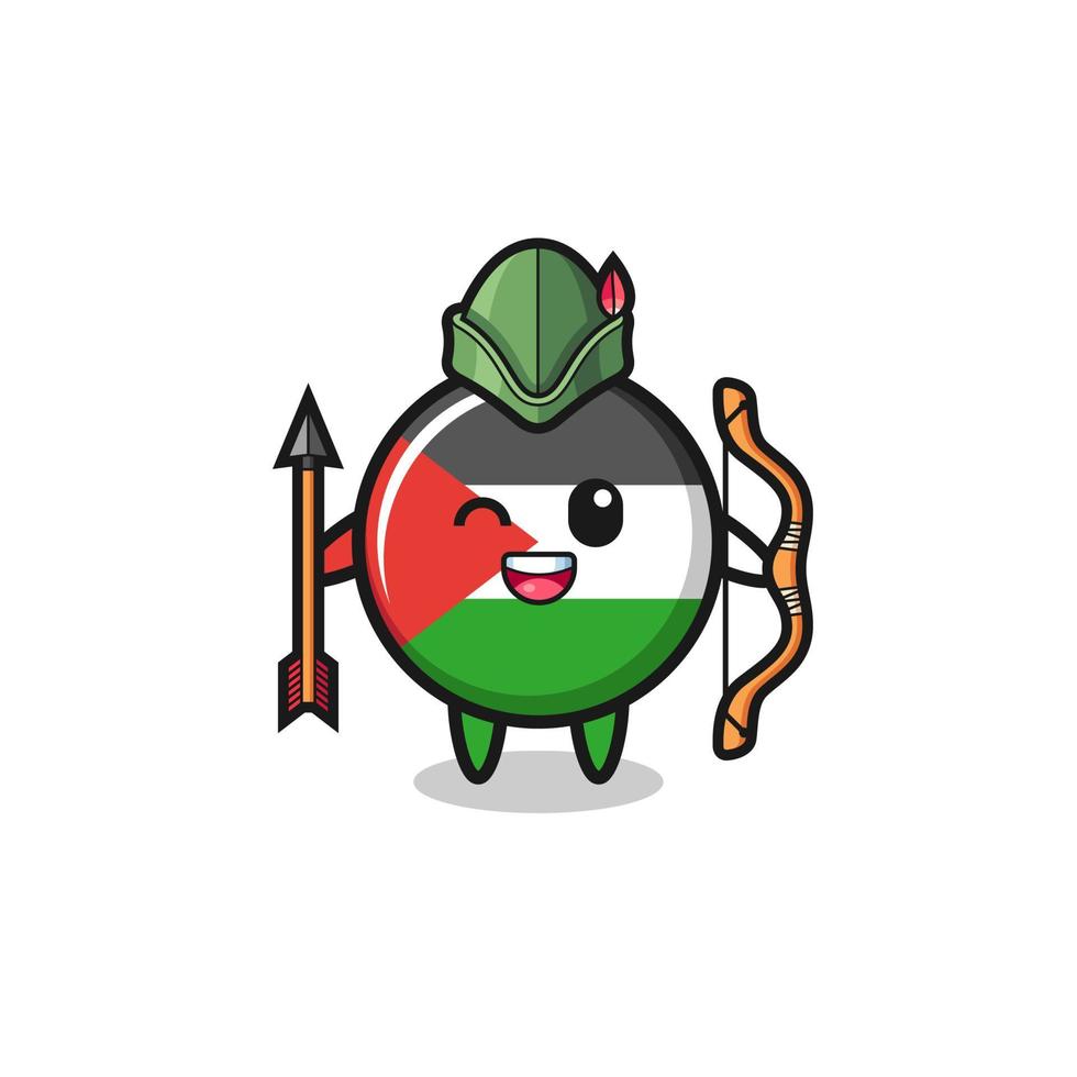 Dibujos animados de bandera de Palestina como mascota arquero medieval vector