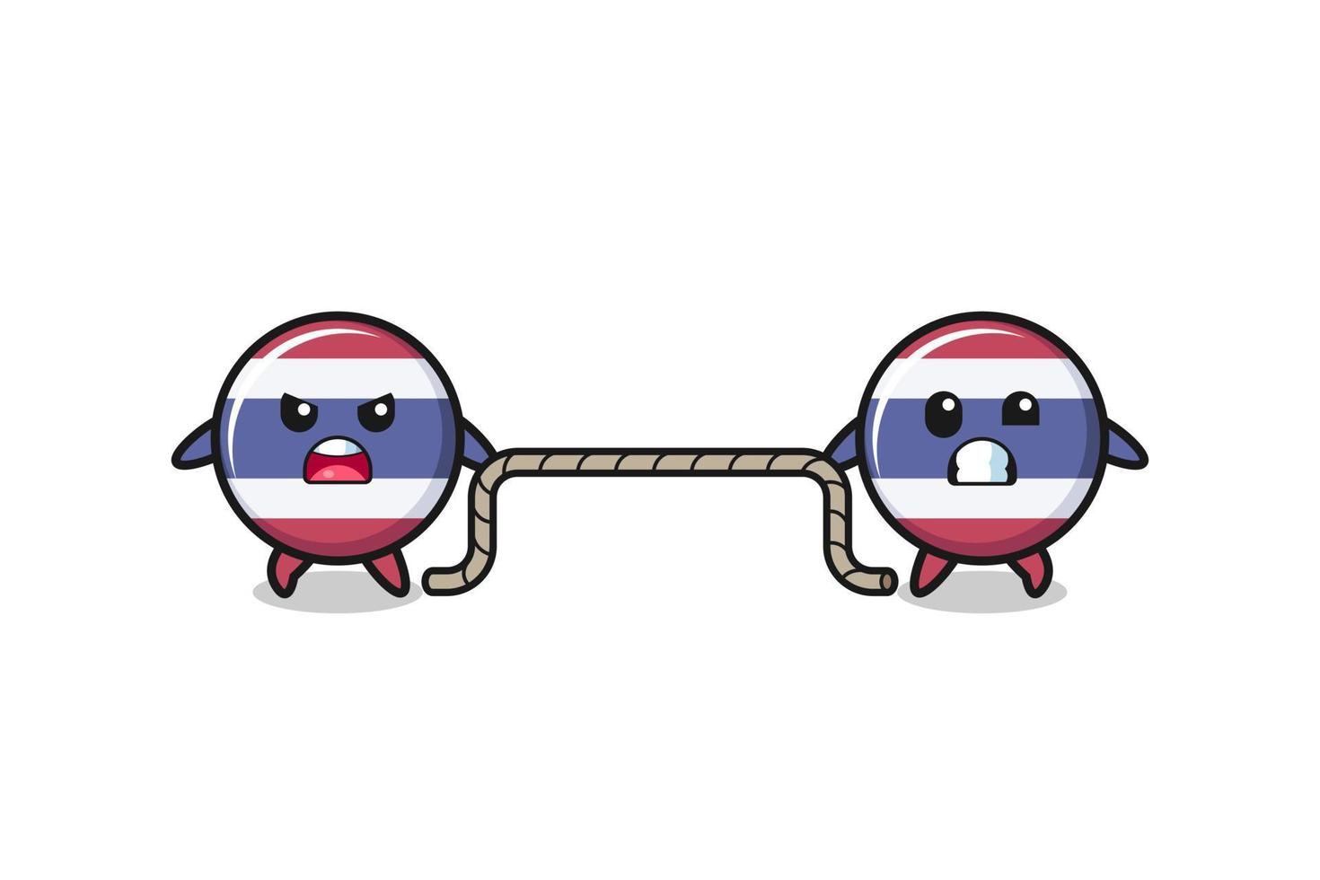 cute thailand flag character is playing tug of war game vector