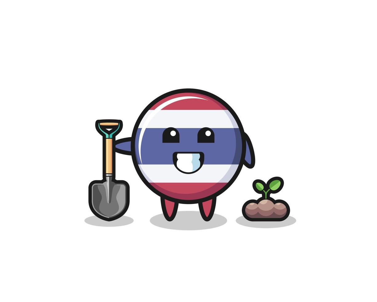 cute thailand flag cartoon is planting a tree seed vector
