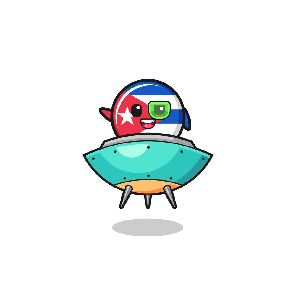 cuba flag cartoon riding a future spaceship vector