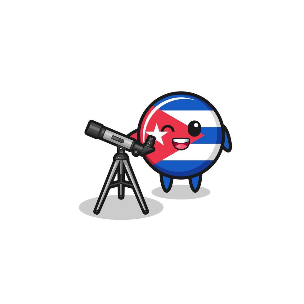 cuba flag astronomer mascot with a modern telescope vector