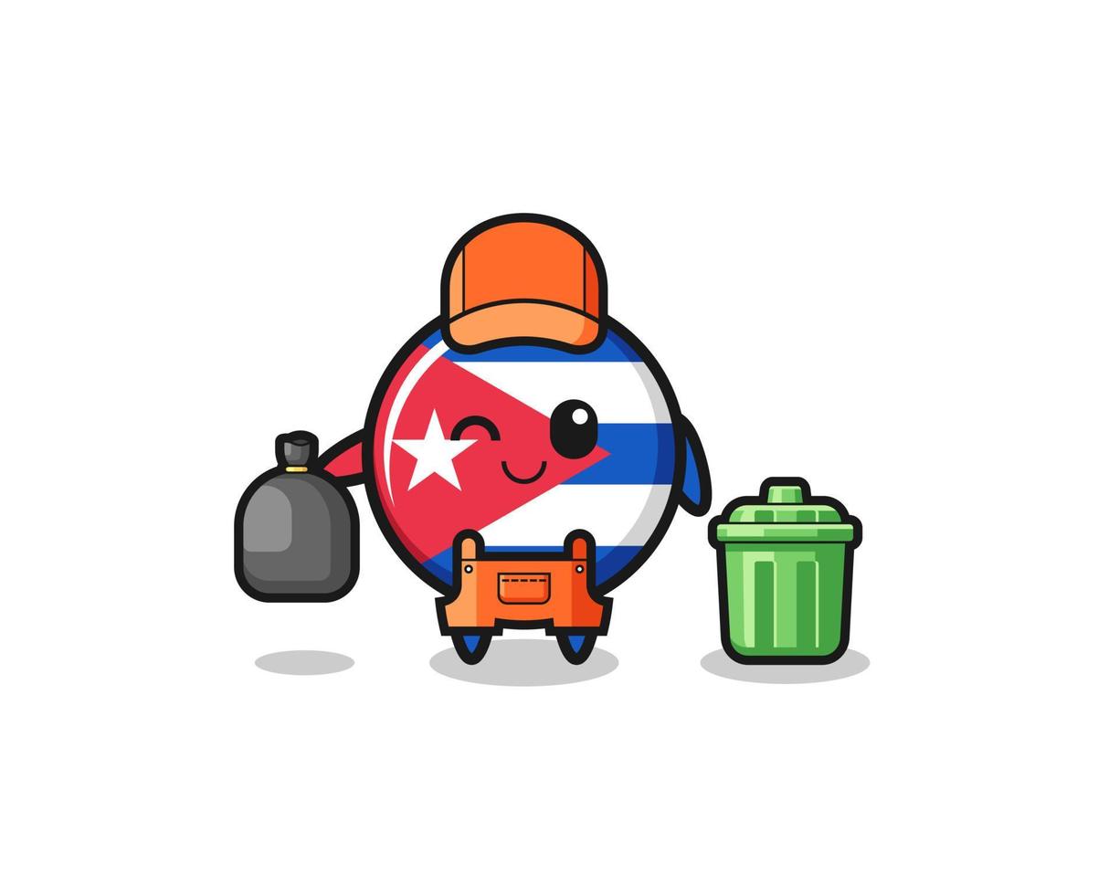 the mascot of cute cuba flag as garbage collector vector