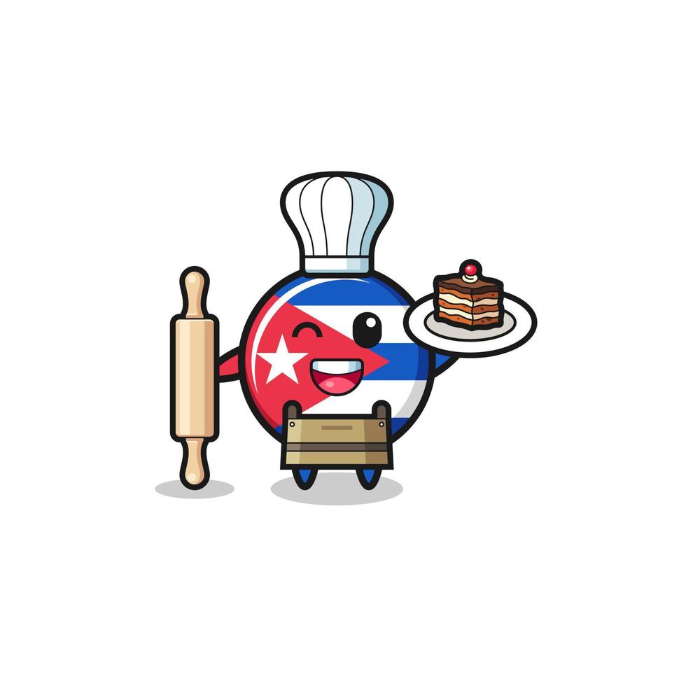 cuba flag as pastry chef mascot hold rolling pin vector