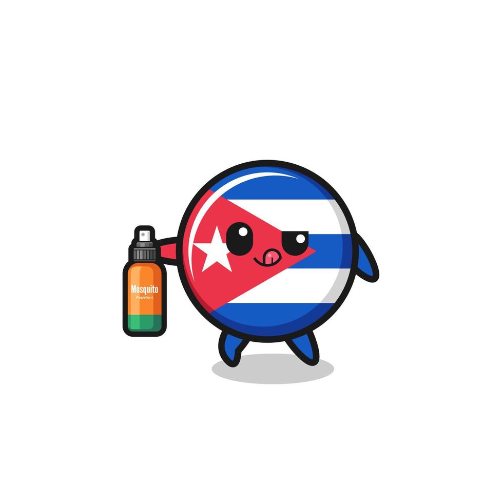 cute cuba flag holding mosquito repellent vector