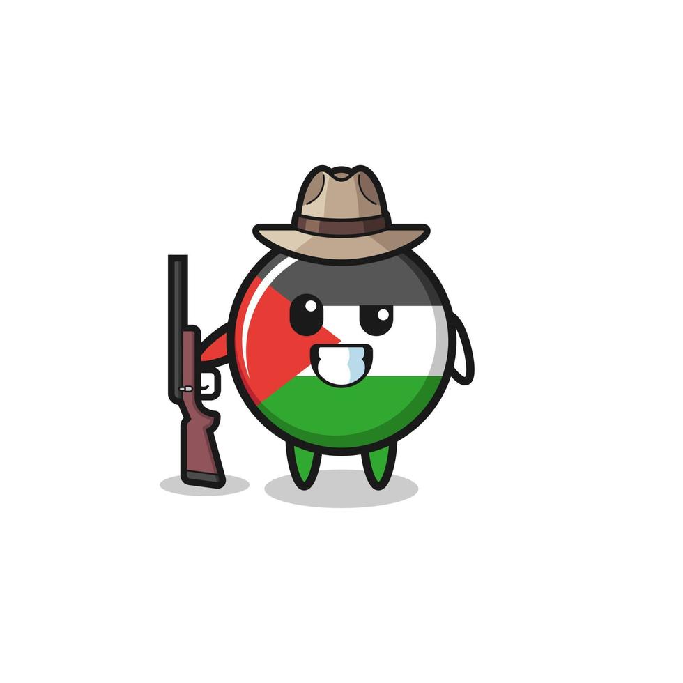 Mascota del cazador de la bandera de Palestina sosteniendo una pistola vector