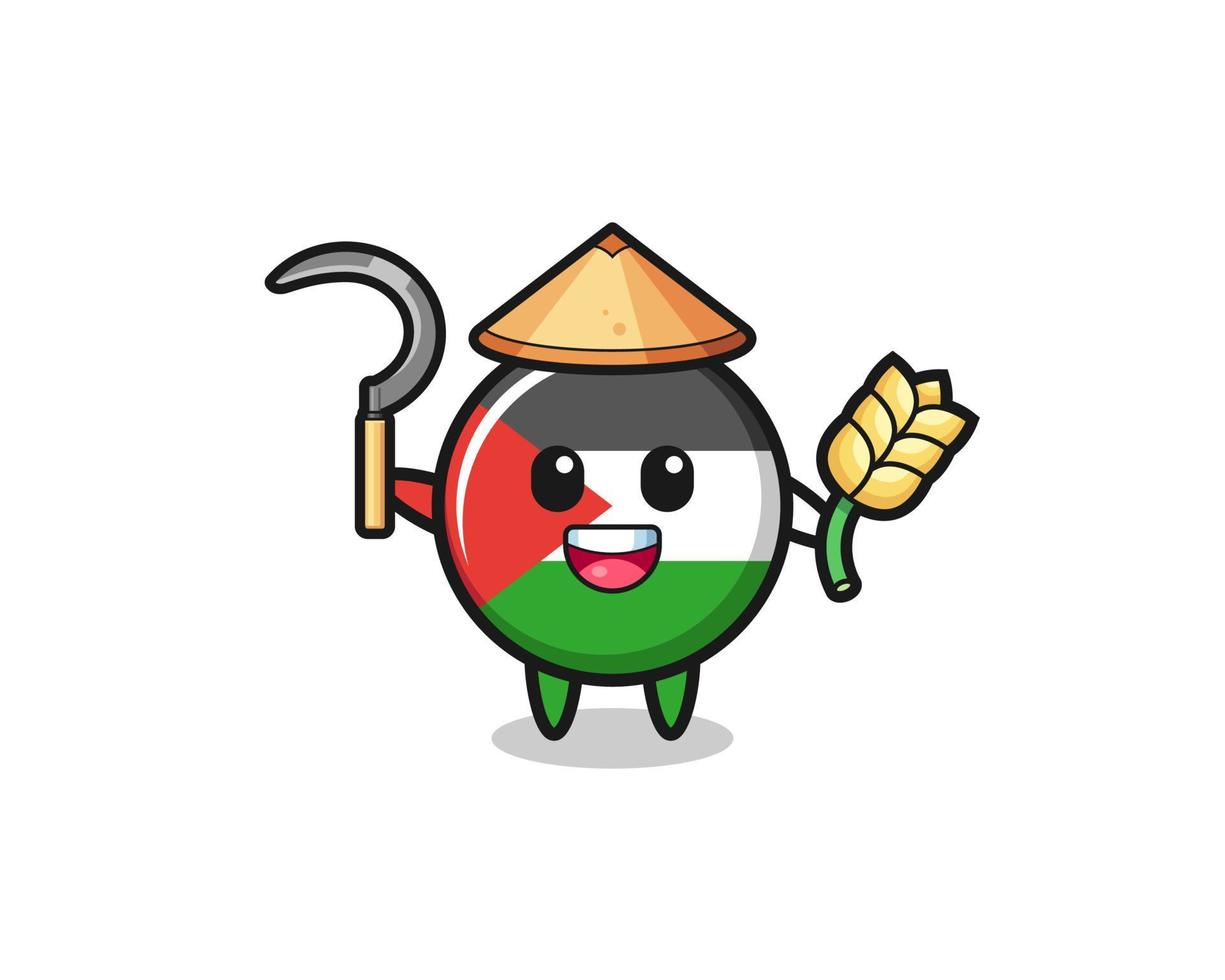 palestine flag Asian farmer holding paddy vector