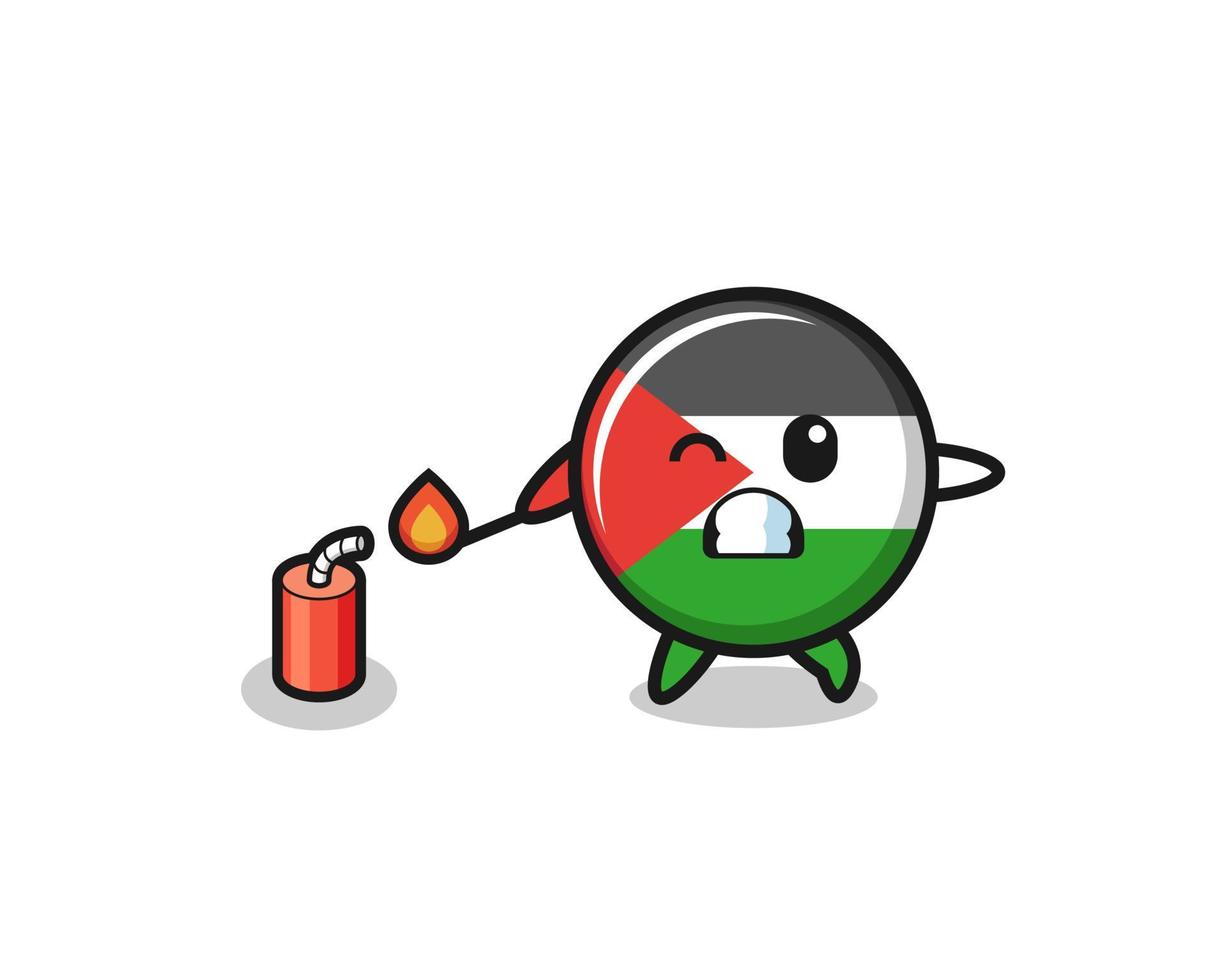 palestine flag mascot illustration playing firecracker vector