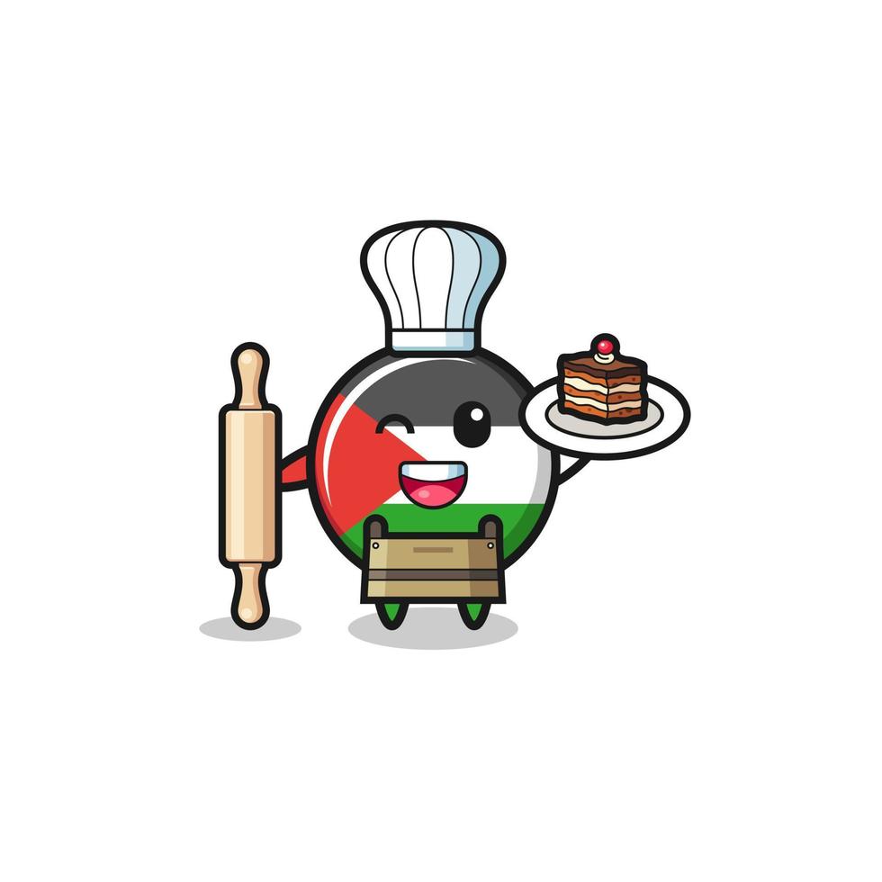 palestine flag as pastry chef mascot hold rolling pin vector