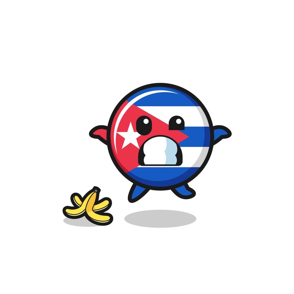 cuba flag cartoon is slip on a banana peel vector