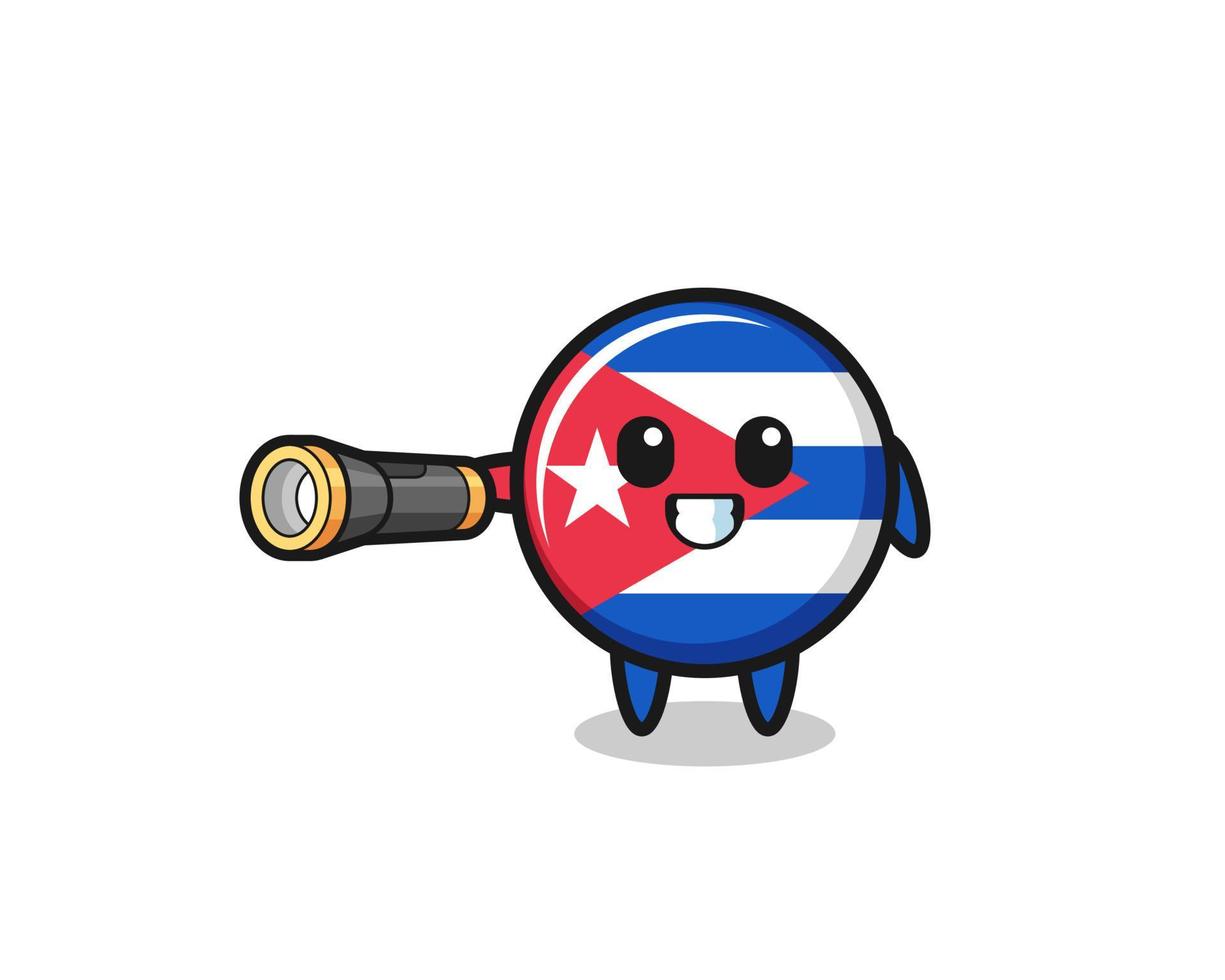 cuba flag mascot holding flashlight vector