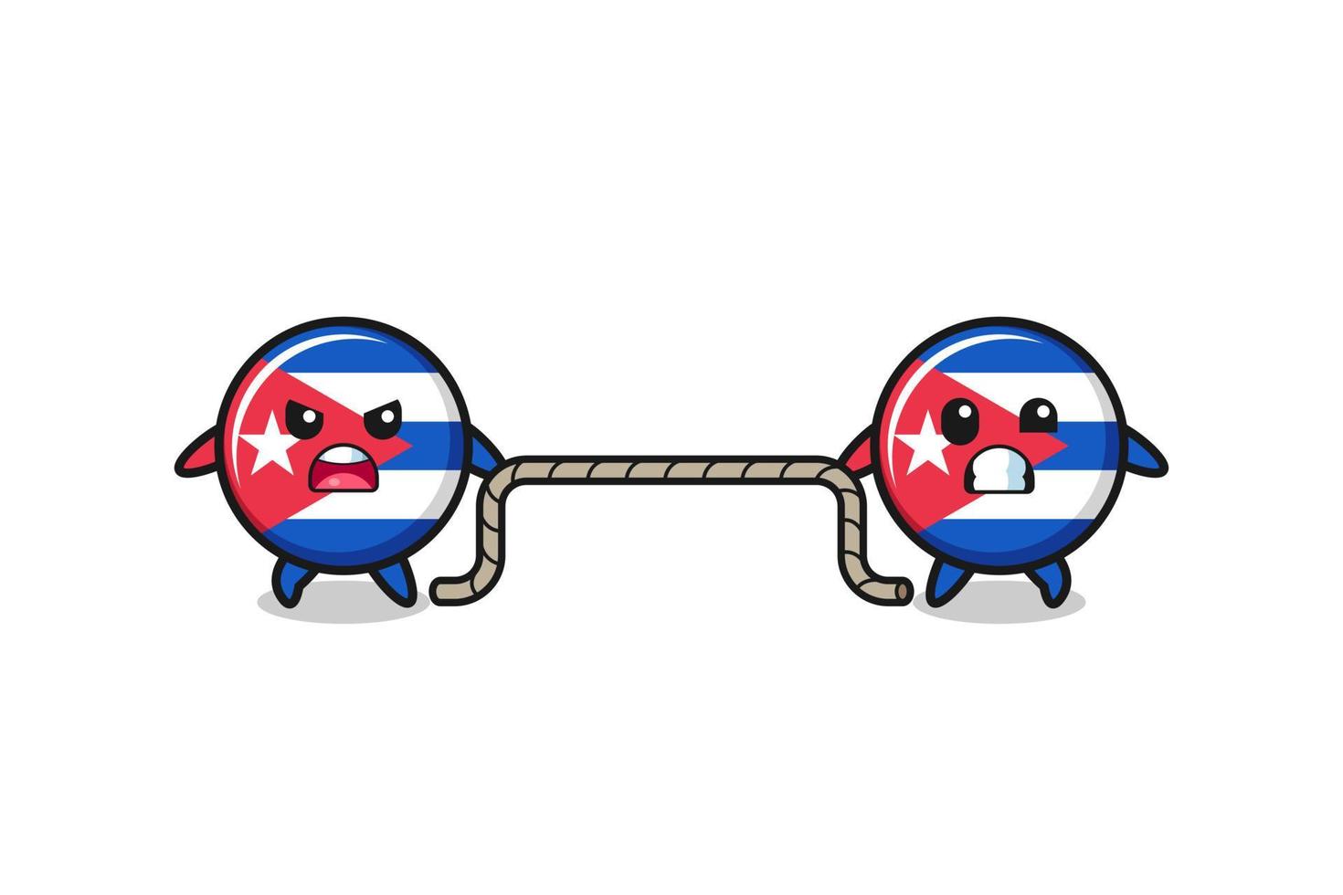 cute cuba flag character is playing tug of war game vector