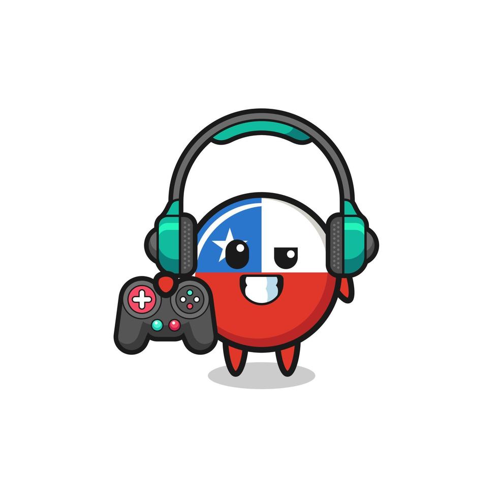 chile flag gamer mascot holding a game controller vector