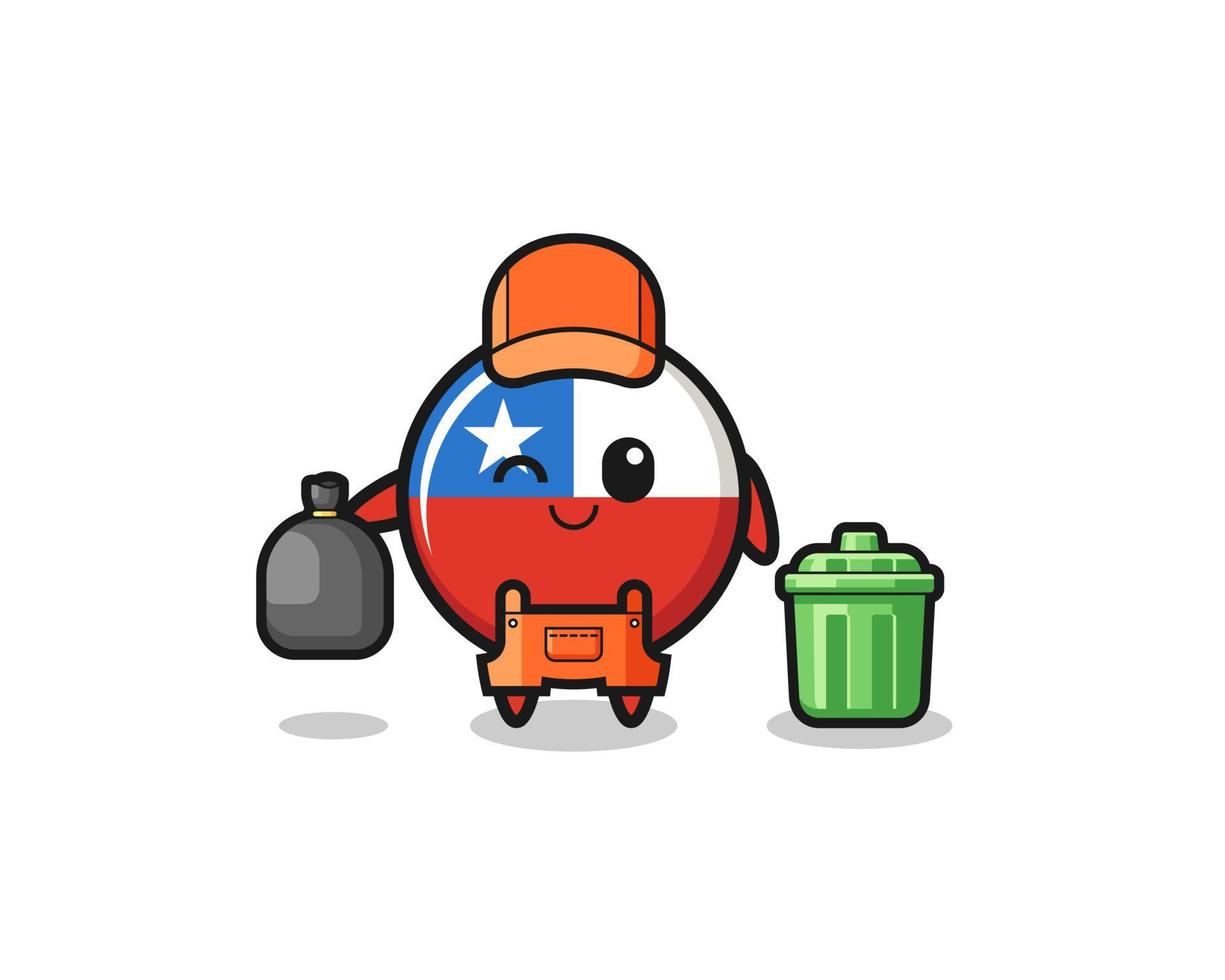 the mascot of cute chile flag as garbage collector vector