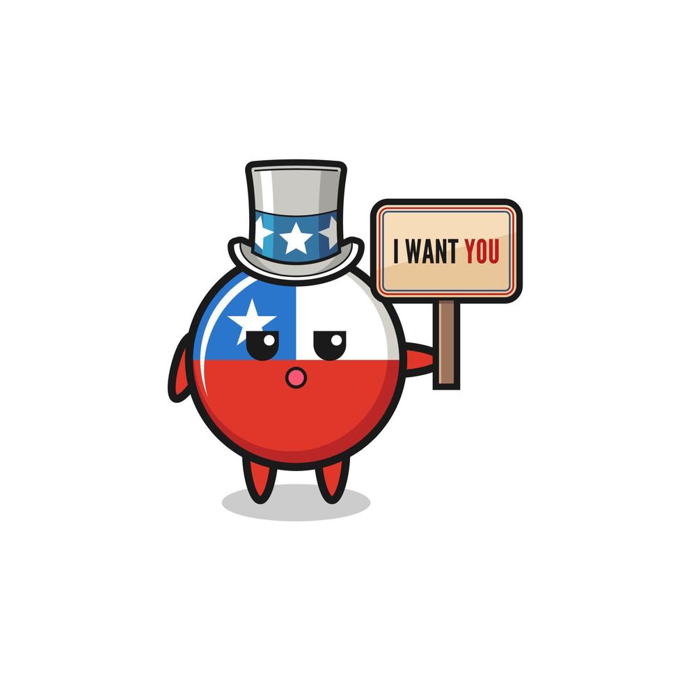 chile flag cartoon as uncle Sam holding the banner I want you vector