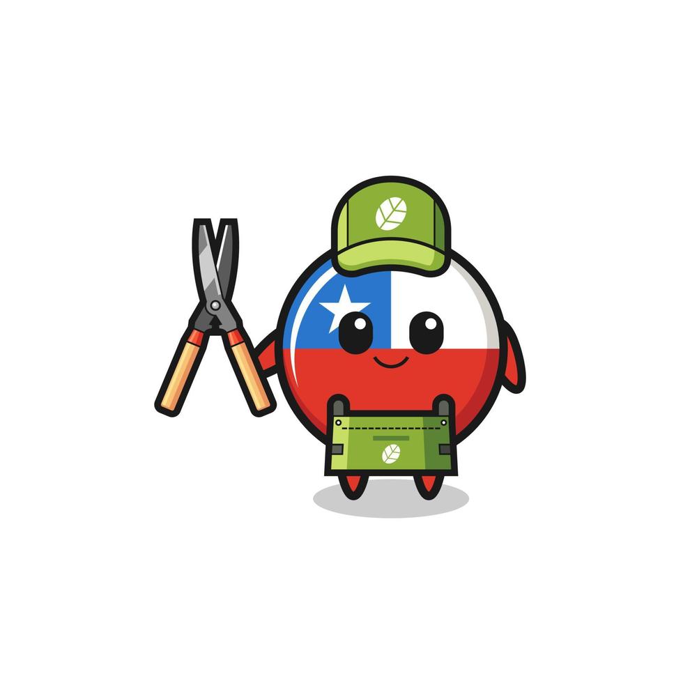 cute chile flag as gardener mascot vector