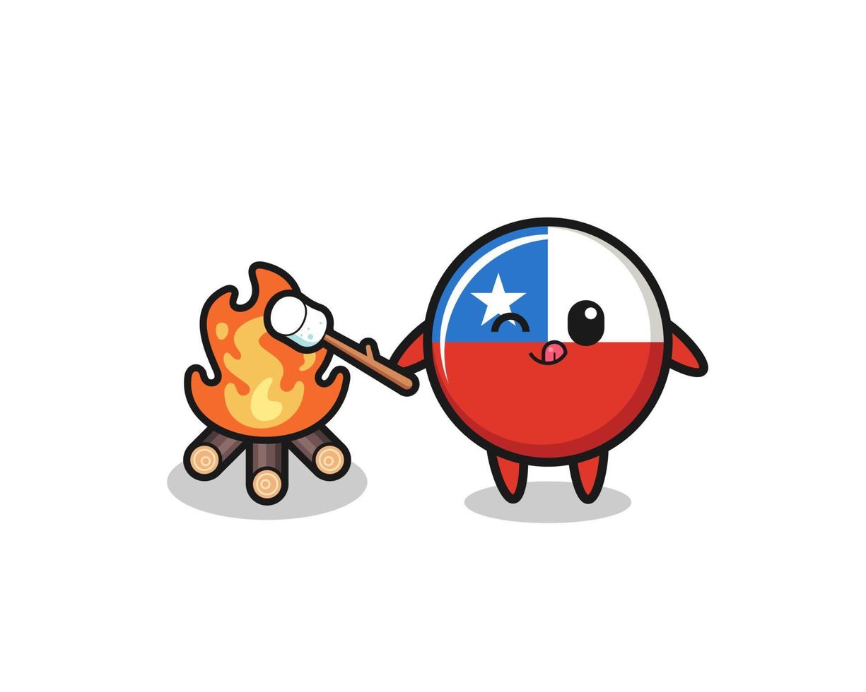 el personaje de la bandera de chile está quemando malvavisco vector