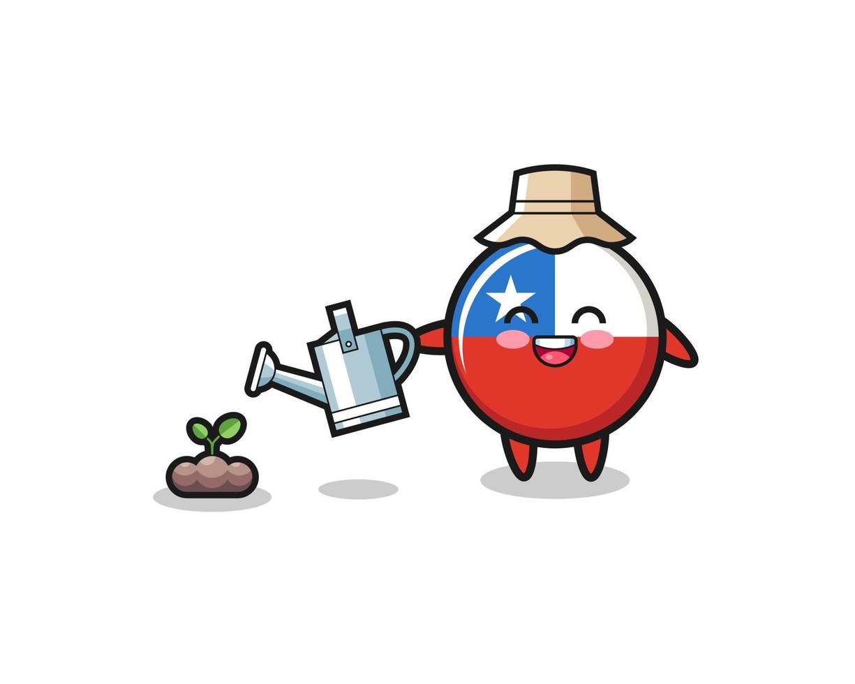 cute chile flag is watering plant seeds vector