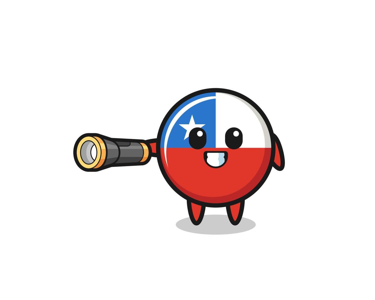 chile flag mascot holding flashlight vector