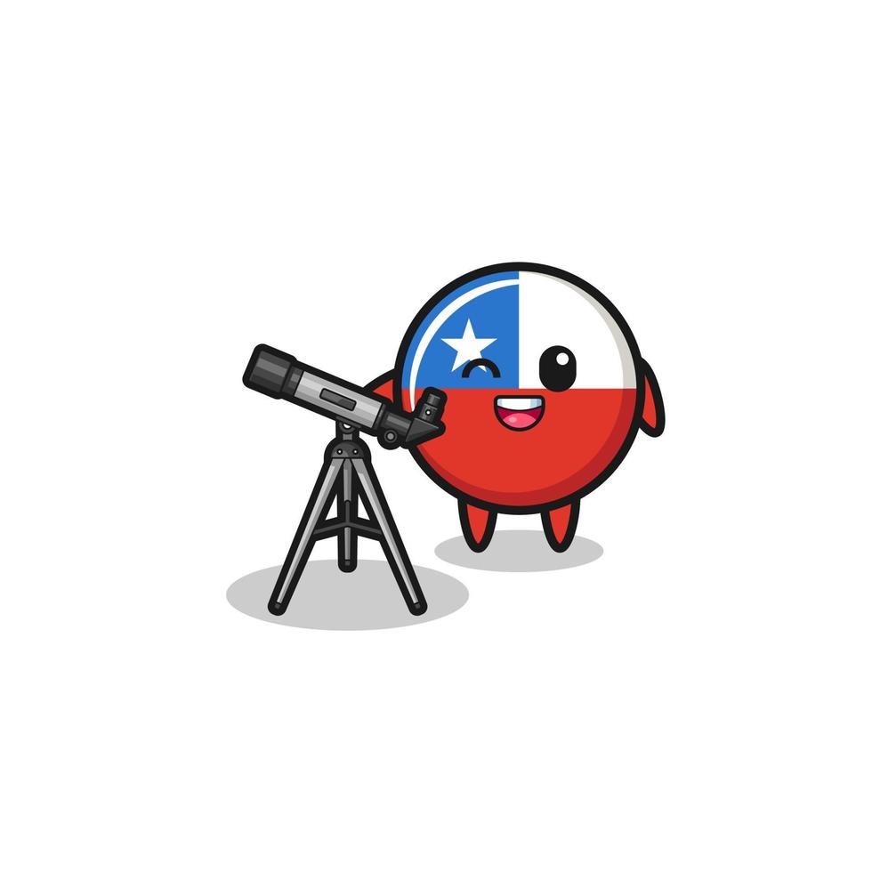 chile flag astronomer mascot with a modern telescope vector