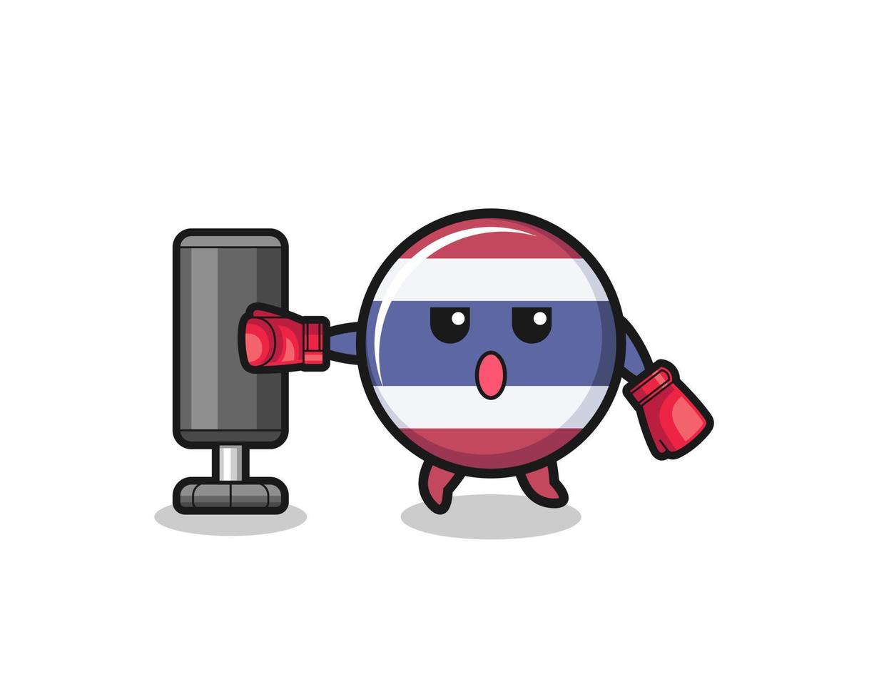 thailand flag boxer cartoon doing training with punching bag vector