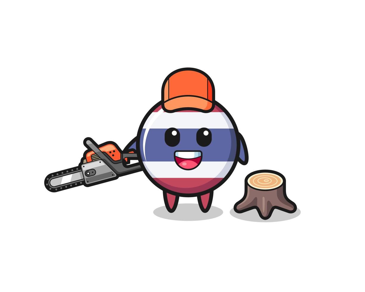 thailand flag lumberjack character holding a chainsaw vector