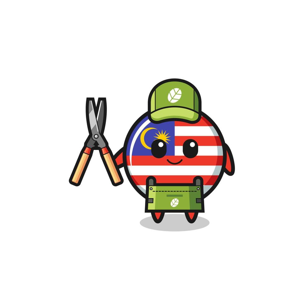 cute malaysia flag as gardener mascot vector